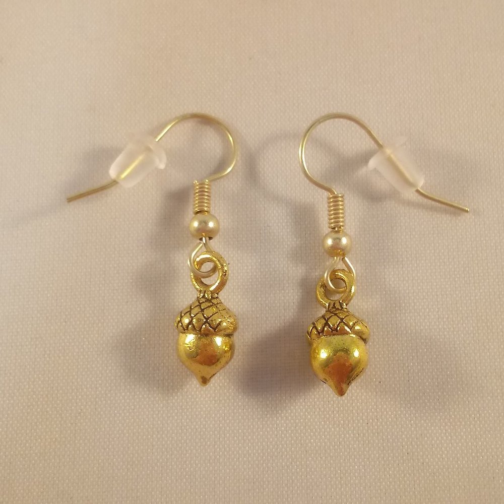 Gold Plated Acorn Nut Dangle Earrings Hypoallergenic Women's Party Gift - Picture 2 of 2